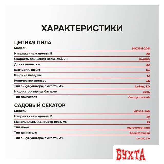 Наборы электроинструментов Profipower ProfiSet-2G20 E0217 (цепная пила, секатор, 2 АКБ) 5