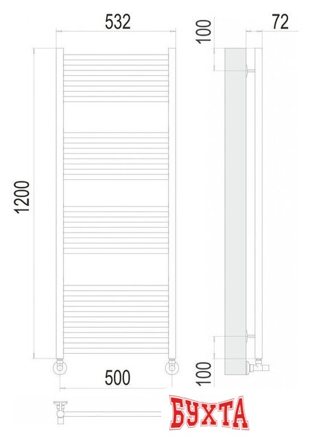 Полотенцесушитель TERMINUS Аврора П22 50x120 RAL 9005 3