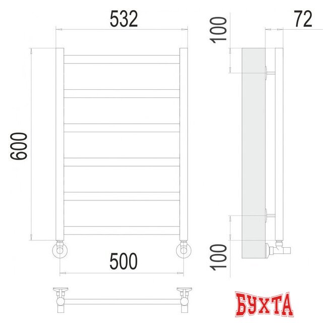 Полотенцесушитель TERMINUS Аврора П6 500x600 (RAL 9003) 2