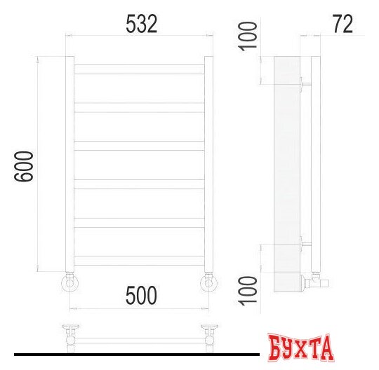 Полотенцесушитель TERMINUS Аврора П6 500x600 (золото) 2