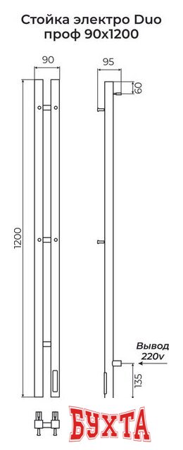 Полотенцесушитель TERMINUS Стойка Duo Проф 1200 3