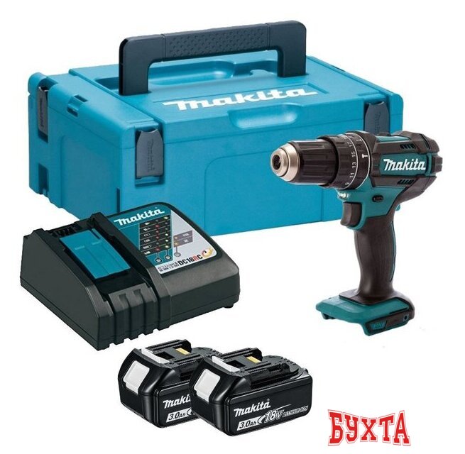 Ударная дрель-шуруповерт Makita DHP482RFJ (с 2-мя АКБ, кейс)