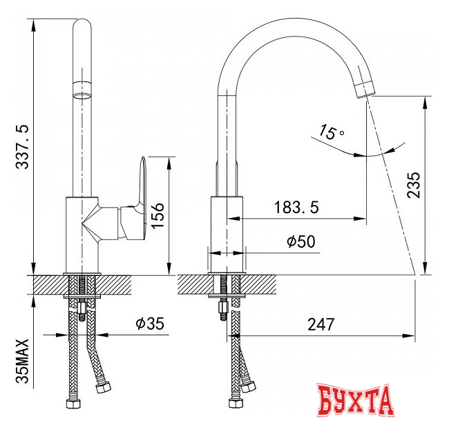Смеситель IDDIS Cuba CU1BNJ0i05 (сатиновый хром) 3