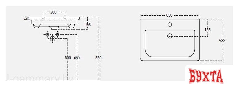 Мебель для ванных комнат Гамма Тумба Н25оФ9/1 У-65 с умывальником Софт-13065 4