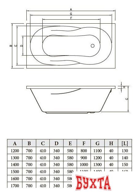 Ванна Bonito Home Bali 170x70 (с ножками) 3