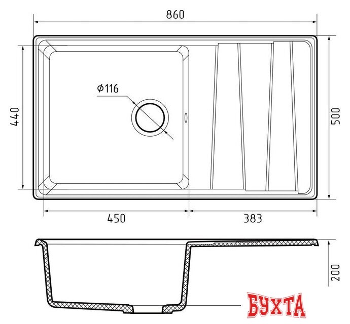 Кухонная мойка GranFest GF-LV-860L (кашемир) 3