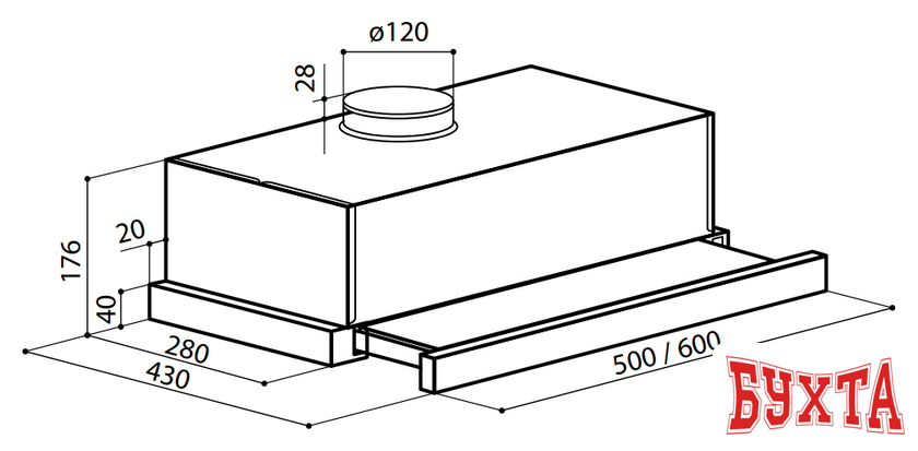 Кухонная вытяжка LEX Hubble 2М 600 (нержавеющая сталь) 5