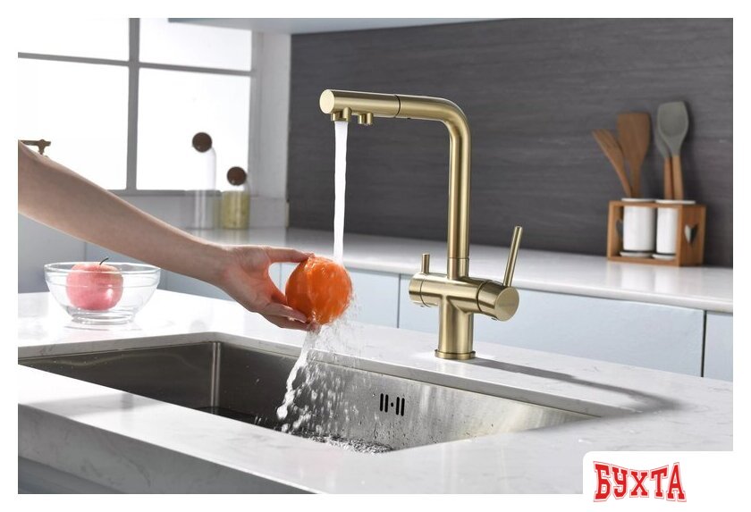 Смеситель Paulmark Serpentine Se213222-LG (светлое золото) 5