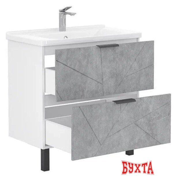 Мебель для ванных комнат Volna Тумба Twing 60.2Y бетон с умывальником Миранда 2