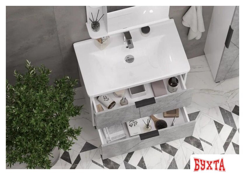 Мебель для ванных комнат Volna Тумба Twing 60.2Y бетон с умывальником Миранда 4