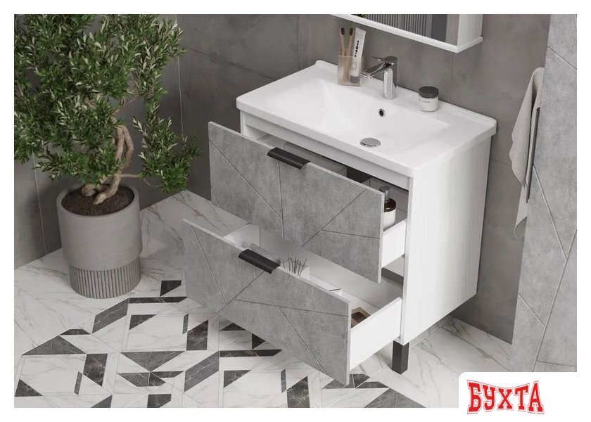 Мебель для ванных комнат Volna Тумба Twing 60.2Y бетон с умывальником Миранда 5