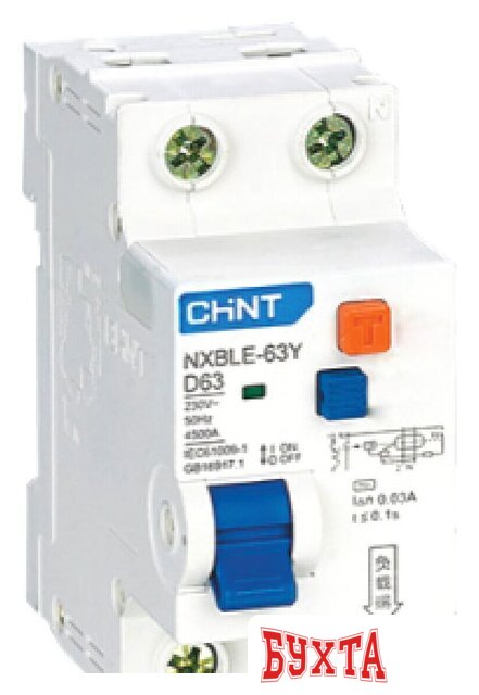 Дифференциальный автомат Chint NXBLE-63Y 1P+N 25A 30mA AС С 4.5kA 105544