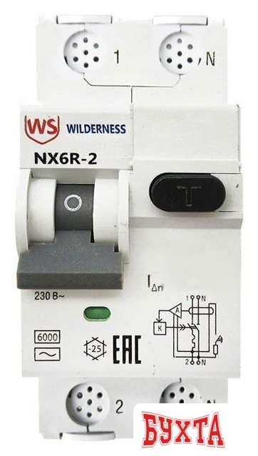 Дифференциальный автомат Wilderness NX6R 1P+N C25 30mA AC 6kA NX6R-2-025C-030AC