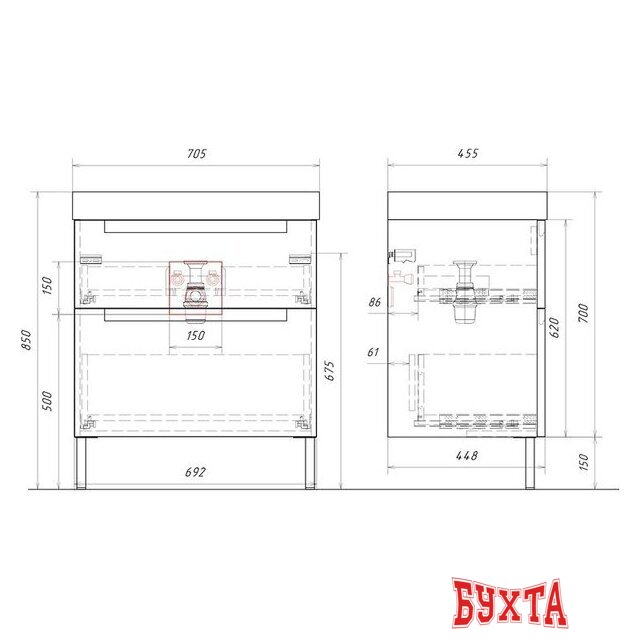 Мебель для ванных комнат Aqwella Тумба под умывальник Vancouver VAN01072N 5