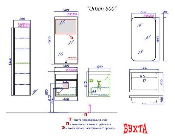 Мебель для ванных комнат Aqwella Тумба с умывальником Urban URB0105W+4630055557578 3