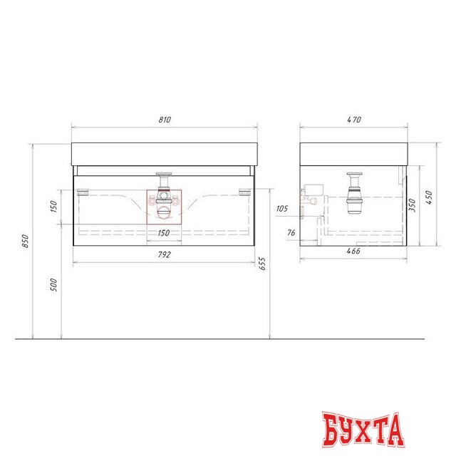 Мебель для ванных комнат Aqwella Тумба с умывальником Geometria GE01081GRM+4610119205126 4