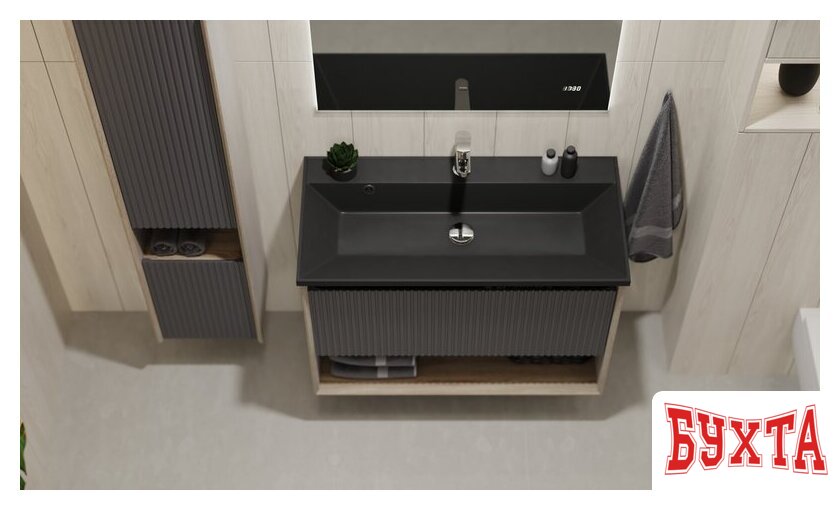 Мебель для ванных комнат Jorno Тумба под умывальник Tossony 90 Toss.01.90/P/DS-A/JR (дуб самдал/антрацит) 2