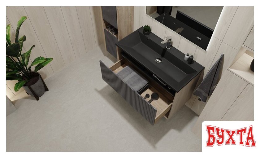 Мебель для ванных комнат Jorno Тумба под умывальник Tossony 90 Toss.01.90/P/DS-A/JR (дуб самдал/антрацит) 4