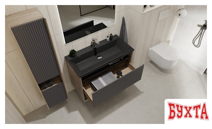 Мебель для ванных комнат Jorno Тумба под умывальник Tossony 90 Toss.01.90/P/DS-A/JR (дуб самдал/антрацит) 5