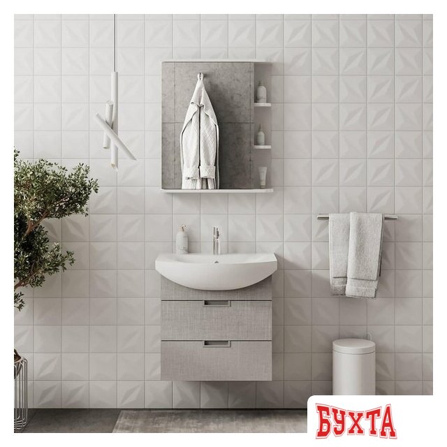 Мебель для ванных комнат Volna Тумба с умывальником Vario Sf 70.2Y Балтика + Балтика 70 (лен, подвесная) 3