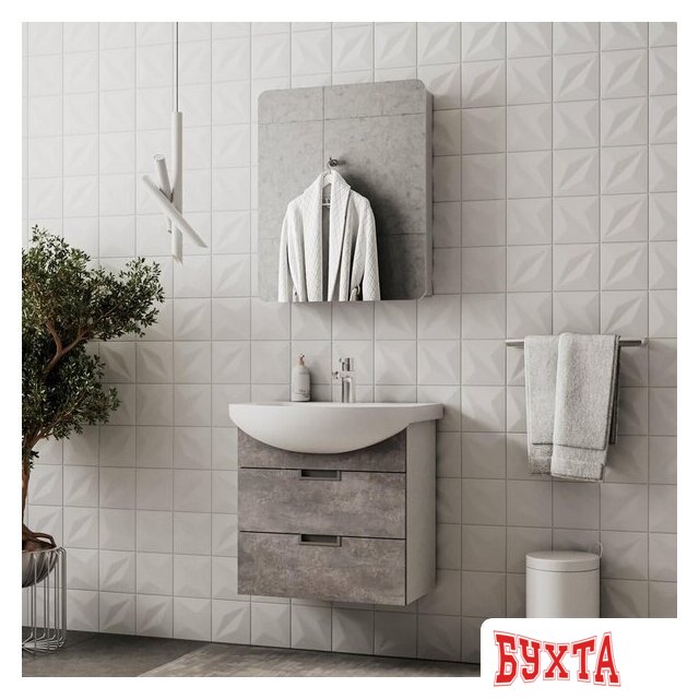 Мебель для ванных комнат Volna Тумба с умывальником Vario Z 70.2Y Балтика + Балтика 70 (бетон, подвесная) 4