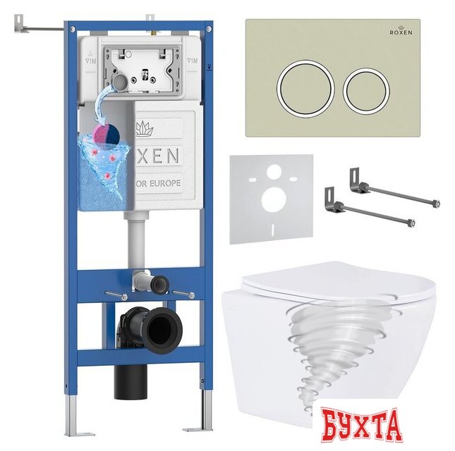 Унитаз подвесной Roxen Antares Tornado Long в комплекте с инсталляцией StounFix Dual Fresh 6 в 1 868411 (кнопка: белый глянцевая) 1