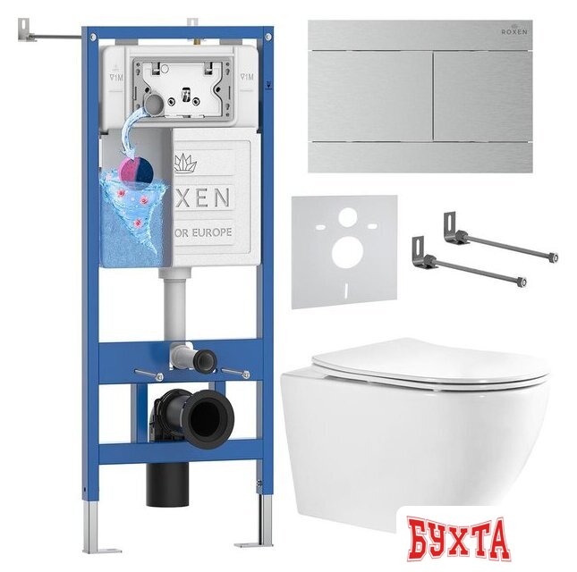 Унитаз подвесной Roxen Antares Tornado Long в комплекте с инсталляцией StounFix Dual Fresh 6 в 1 868459 (кнопка: сатин матовая) 1