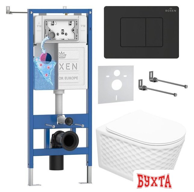 Унитаз подвесной Roxen Vine Tornado в комплекте с инсталляцией StounFix Dual Fresh 6 в 1 868528 (кнопка: черный матовая) 1