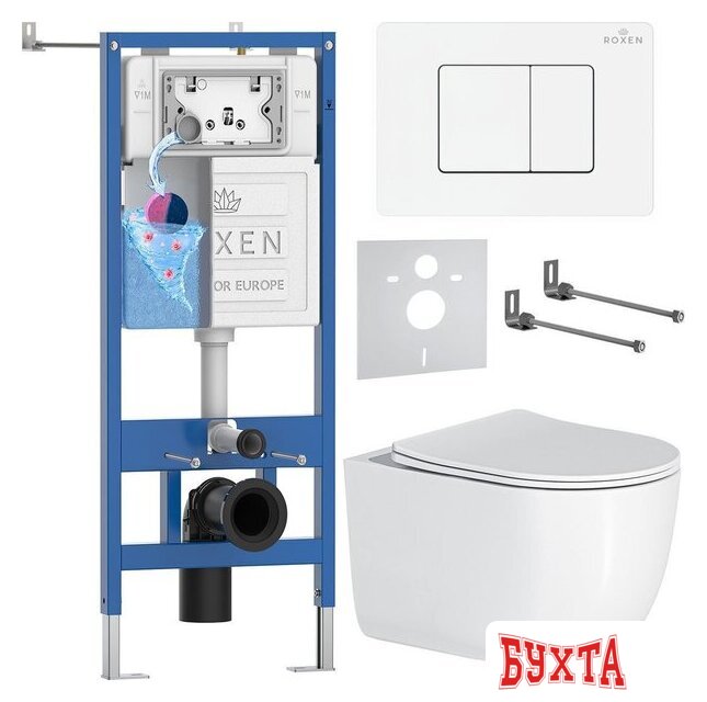 Унитаз подвесной Roxen Vortex Tornado в комплекте с инсталляцией StounFix Dual Fresh 6 в 1 868536 (кнопка: белый глянцевая) 1