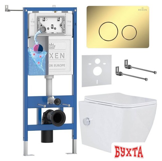 Унитаз подвесной Roxen Cube Tornado Bidet в комплекте с инсталляцией StounFix Dual Fresh 6 в 1 868571 (кнопка: сатин матовая) 1
