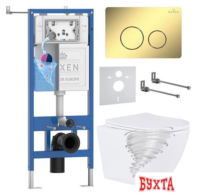 Унитаз подвесной Roxen Antares Tornado в комплекте с инсталляцией StounFix Dual Fresh 6 в 1 868582 (кнопка: сатин матовая) 1
