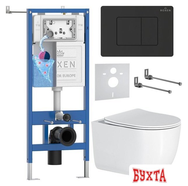 Унитаз подвесной Roxen Vortex Tornado в комплекте с инсталляцией StounFix Dual Fresh 6 в 1 868604 (кнопка: оружейная сталь матовая) 1