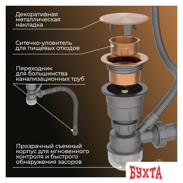 Кухонная мойка Roxen Simple 560220-60BR-V бронза/текстурная PVD покрытие (с коландером и дозатором) 5