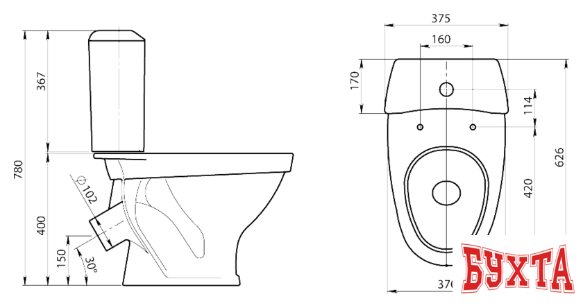 Унитаз напольный Santeri Вест Стандарт (1.P201.8.S00.00B.F) 2