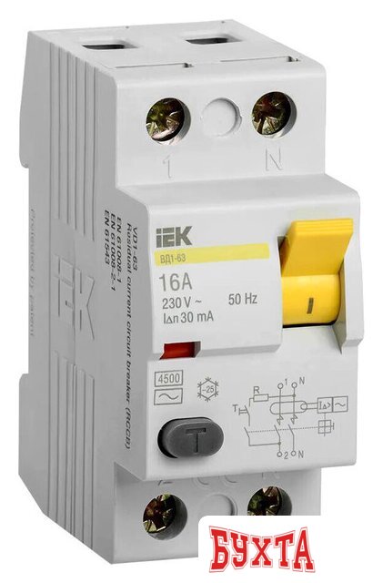 Устройство защитного отключения IEK ВД1-63 2Р 16А 30мА MDV10-2-016-030