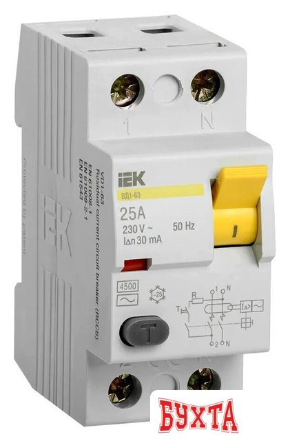 Устройство защитного отключения IEK ВД1-63 2Р 25А 30мА MDV10-2-025-030