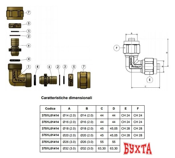 Фитинг APE Колено 16x90° [3751L01616] 2