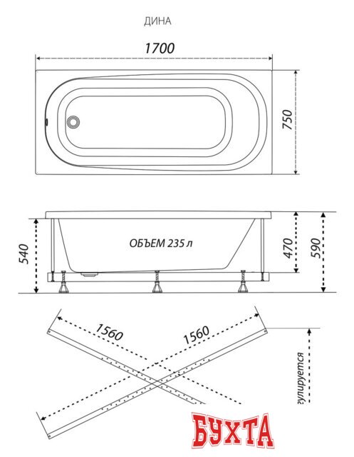 Ванна Triton Дина 170х75 (с ножками) 3