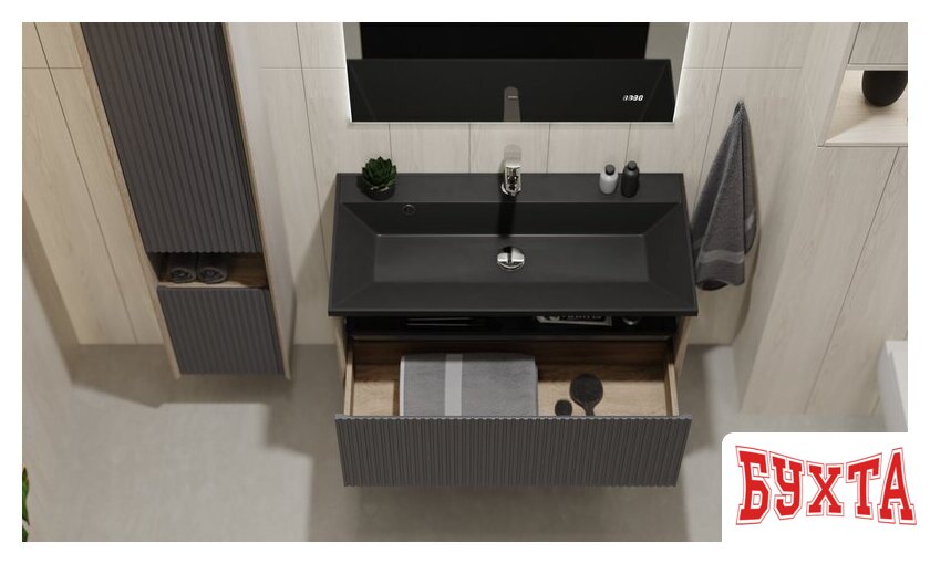 Мебель для ванных комнат Jorno Тумба под умывальник Tossony 90 Toss.01.90/P/DS-A/JR (дуб самдал/антрацит) 3