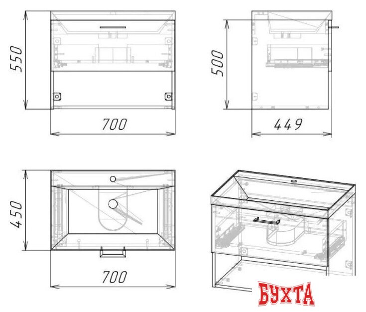 Мебель для ванных комнат Axus Тумба под умывальник Дюна 70 4