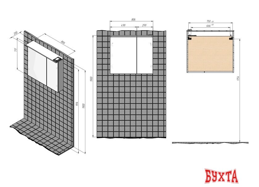 Мебель для ванных комнат Briz Шкаф зеркальный Эстель 80 5
