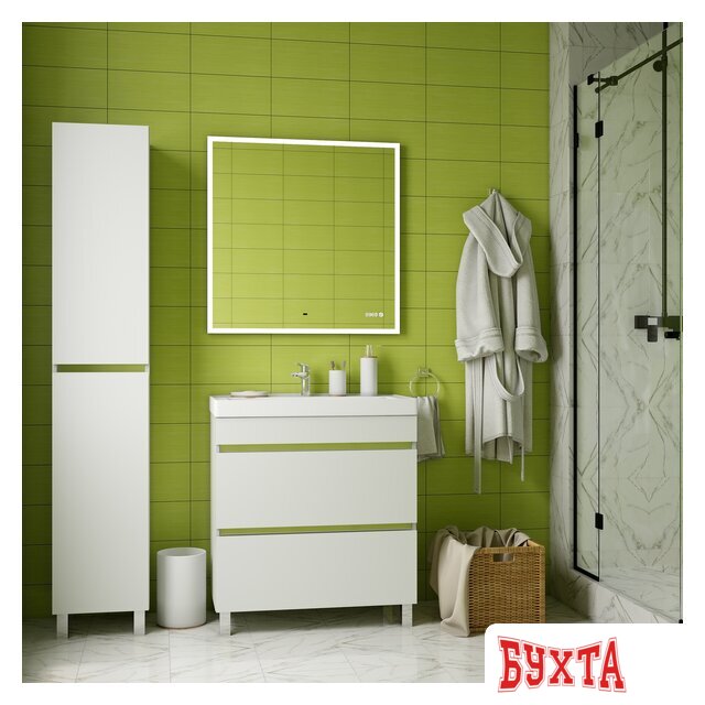 Мебель для ванных комнат Briz Зеркало Элен классик 80*80 с подсветкой и часами 3