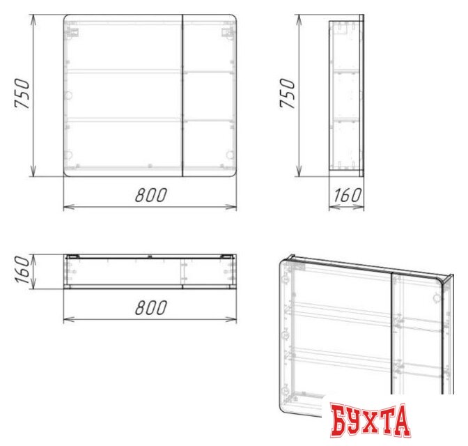 Мебель для ванных комнат Axus Шкаф с зеркалом для ванной Найроби 80 (бетон) 3