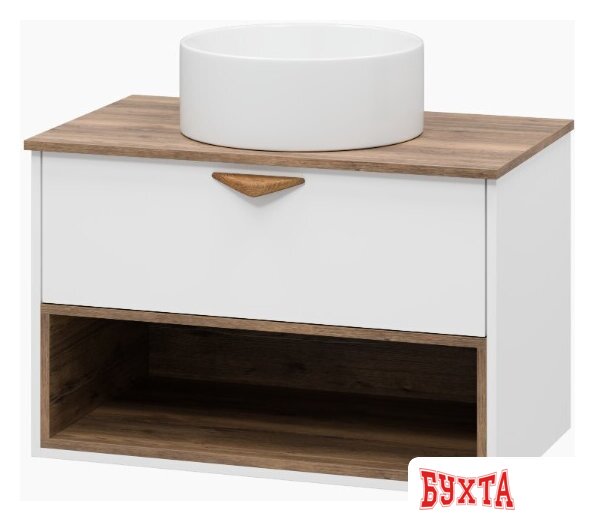 Мебель для ванных комнат Brevita Тумба под умывальник Bergen 80 BER-07080-19-01-1Я (белый/темное дерево) 5
