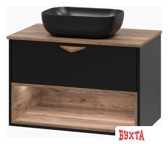 Мебель для ванных комнат Brevita Тумба под умывальник Bergen 80 BER-07080-19-02-1Я (черный/темное дерево) 1