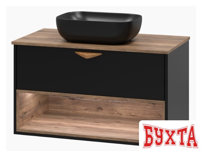 Мебель для ванных комнат Brevita Тумба под умывальник Bergen 90 BER-07090-19-02-1Я (черный/темное дерево) 2