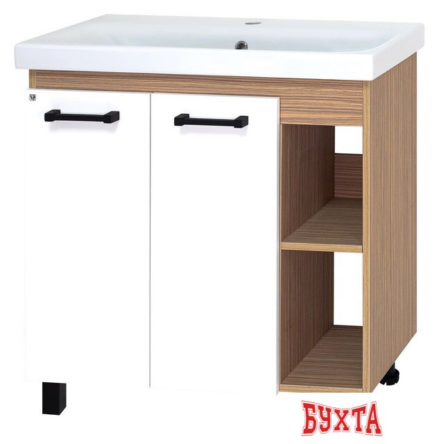 Мебель для ванных комнат Misty Крафт - 80 Тумба напольная 2 дв. (беж. зебрано/бел) ПВХ - П-Кра-07080-011 1