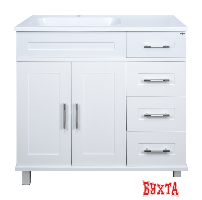 Мебель для ванных комнат Misty Купер - 90 Тумба напольная с 4 ящ. левая, белая эмаль - П-Куп01090-0124ЯЛ 1