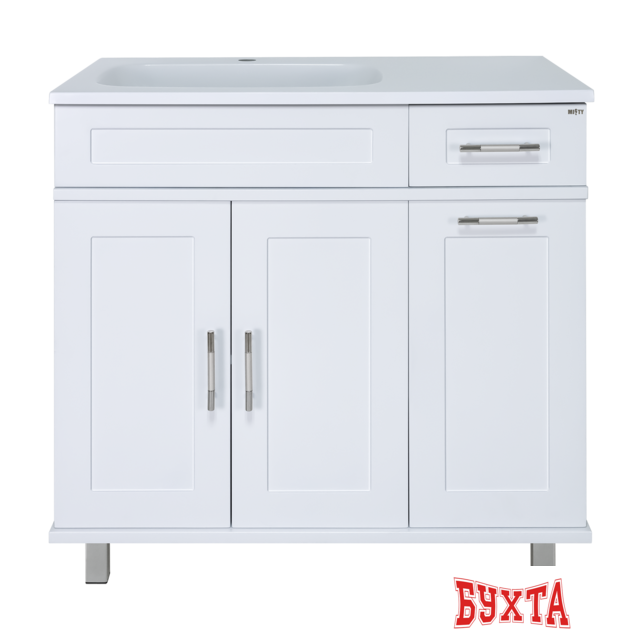 Мебель для ванных комнат Misty Купер - 90 Тумба напольная с Б/К левая, белая эмаль - П-Куп01090-012БкЛ 1