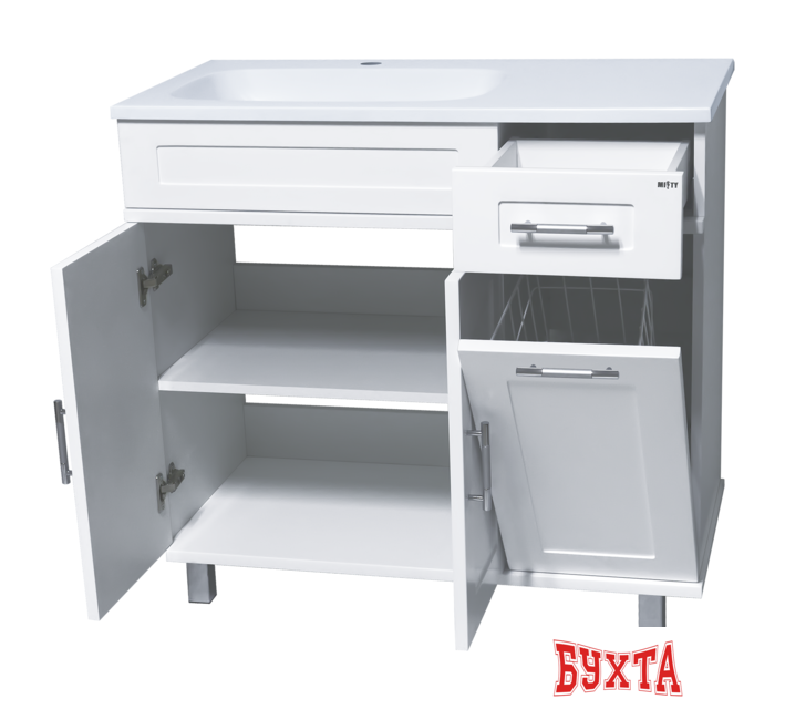 Мебель для ванных комнат Misty Купер - 90 Тумба напольная с Б/К левая, белая эмаль - П-Куп01090-012БкЛ 2